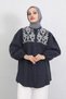 Embroidery Detailed Balloon Sleeve Shirt Y0103 - Dark Blue - 3