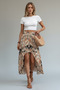 Women's High Waist Floral Patterned Long Single Jersey Skirt with Asymmetrical Detail on the Front