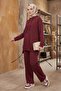 Hooded Tunic Pants Set 1682 - Burgundy - 2