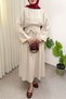 High Waist Belted Long Dress 0048 - Beige - 5
