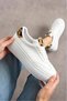 Women's White Sneaker with Leopard Detail, Casual Sports Shoes, Comfortable Sole, Lace-Up, Casual