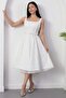 Square Neck Sequined Lace Dress with Gloplu Bal165 - 6
