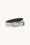 Men's Silk and Leather Detailed Metallic Buckle Patterned White-Blue Belt