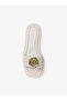 Women's Square-Toe Metallic Logo Detailed Leather Ecru Slippers - 3
