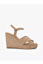 Women's 100% Suede High Heeled Beige Sandals