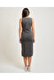 Women's Regular Fit Round Collar Cotton Strappy Midi Length Stone Patterned Gray Dress - 3