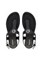 Women's Metallic Logo Detailed Comfortable Sole Leather Black Sandals - 3