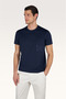 Men's Regular Fit Round Neck Logo Embroidered Cotton Short Sleeve Navy Blue T-Shirt