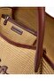 Women's Leather Short Handle Straw Fabric Logo Pattern Beige Shoulder Bag - 5