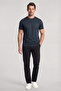 Men's Woven Fabric Plain Crew Neck Navy Blue T-Shirt - 3