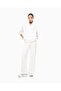 Women's Modal Interlock Fabric High Collar White Sweatshirt with Stone Detail on Sleeves - 2