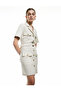 Pocket Short Sleeve Viscose Linen Blended Double Breasted Belt Shirt Dress
