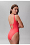 Women's Strappy Ck Lettering Patterns Low Back Cutout Stretch Fabric Pink Swimsuit - 4