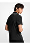 Men's Zipper Closure Short Sleeve Mk Print Patterned Black Polo Collar T-Shirt - 2