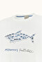 Men's Short Sleeve Cotton Crew Neck Fish Pattern White T-Shirt - 5