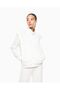 Women's Modal Interlock Fabric High Collar White Sweatshirt with Stone Detail on Sleeves