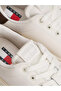Women's Platform Sole Low-Top Leather Sneaker with Logo Detail in White-Brown - 3