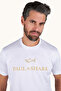 Men's Regular Fit Round Collar Logo Embroidered Cotton Short Sleeve White-Gold T-Shirt - 4