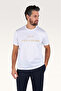 Men's Regular Fit Round Collar Logo Embroidered Cotton Short Sleeve White-Gold T-Shirt