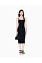 Women's Thin Strap Denim Fabric Mid-Chest Zipper Closure Midi Length Black Dress