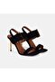 Women's Black Big Buckle Thin Heeled Suede Evening Dress Sandals
