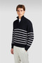 Men's Stand Collar Long Sleeve Striped Patterned Long Sleeve Blue Knitwear