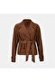 Limited Edition Women's Tan Waist-Tied Suede Short Trench Coat - 3
