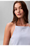 Women's Slim Fit Narrow Strap Cotton Plain Woven Fabric Blue Blouse - 3