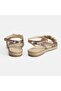 Women's Platinum Adjustable Buckle Metallic Leather Sandals with Flower Detail - 7