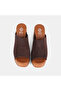 Women's Dark Brown Studded Detailed Wedge Heeled Suede Slippers - 6