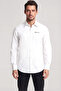 Men's Slim Fit Long Sleeve White Shirt with Logo Detail on Chest and Back - 4