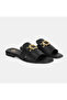 Women's Black Leather Slippers with Metal Buckle Accessories