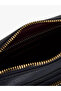 Women's Monogram Logo Embossed Navy Blue Shoulder Bag with Zippered Front Pocket - 5