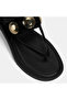 Women's Black Suede Sandals with Metal Accessories and Adjustable Buckle - 8