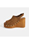 Women's Tan Adjustable Buckle Detailed Suede Wedge Heeled Sandals - 3
