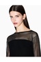 Women's Slim Fit Tulle Detailed Round Neck Long Sleeve Mini Black Dress - 3