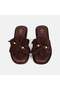 Women's Bitter Brown Floral Detailed Suede Leather Slippers - 6