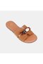 Women's Dark Beige Colored Suede Slippers with Stone Accessories - 7
