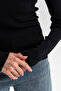 Women's Slim Fit Ribbed Round Neck Long Sleeve Black Sweater - 4
