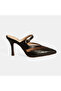 Women's Brown Adjustable Buckle Leather Evening Dress Heeled Slippers - 2