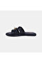 Women's Black Gold Leather Slippers with Lock Detail - 3