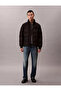 Men's Regular Fit Quilted Patterned Stand Collar Black Jacket with Ck Logo - 2