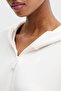 Women's Comfortable Fit Zippered Hooded Cotton Sweatshirt with Front Kangaroo Pocket in Ecru - 4