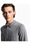 Men's Cotton Polo Collar Zipper Closure Long Sleeve Gray Sweater - 4