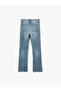 Pocketed Cotton Slim Fit Flared Jean Trousers - Flare Jeans - 5