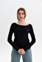 Women's Slim Fit Ribbed Round Neck Long Sleeve Black Sweater