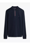 Men's Regular Fit Cotton Half Zipper Long Sleeve Navy Blue Polo Collar T-Shirt - 5