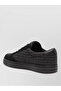 Men's Flat Comfortable Sole Lace-Up Sneakers with Brand Text Pattern on the Top in Black - 4