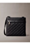 Men's Logo Patterned Adjustable Long Strap Black Shoulder Bag