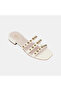 Women's Off-White Leather Slippers with Gold Stud Detail - 7